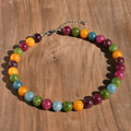 Natural Round Stone Bead Choker Necklace, 12mm Smooth Gemstone Beaded Necklace with Adjustable Extension Chain, Multiple Colours Available