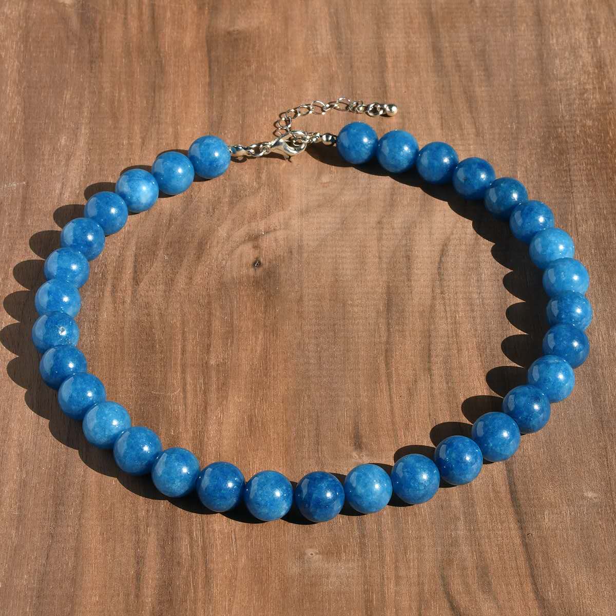 Natural Round Stone Bead Choker Necklace, 12mm Smooth Gemstone Beaded Necklace with Adjustable Extension Chain, Multiple Colours Available