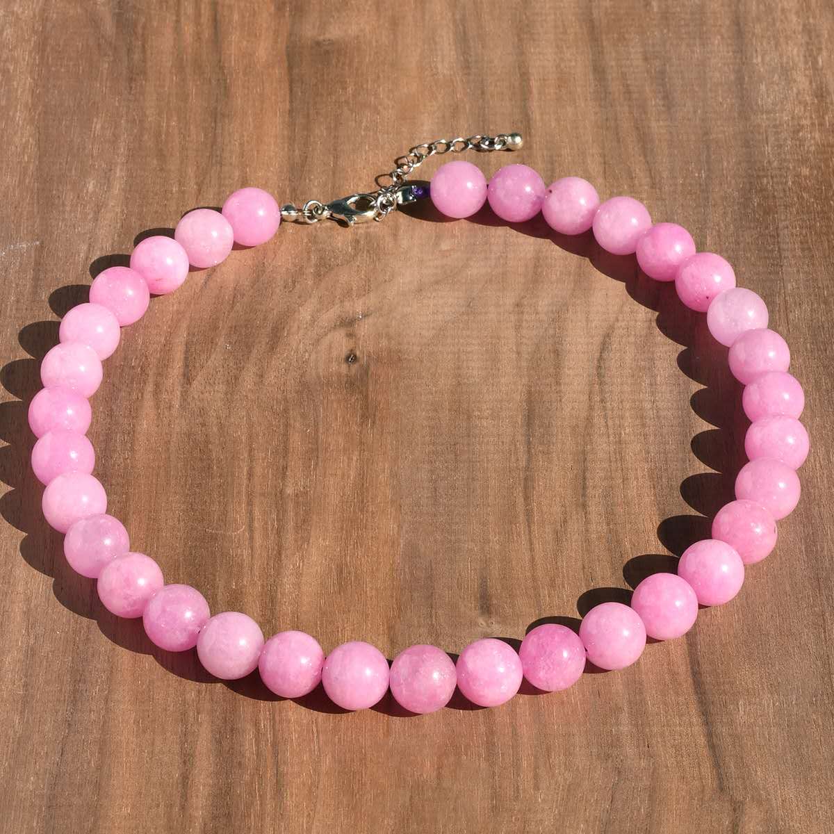 Natural Round Stone Bead Choker Necklace, 12mm Smooth Gemstone Beaded Necklace with Adjustable Extension Chain, Multiple Colours Available