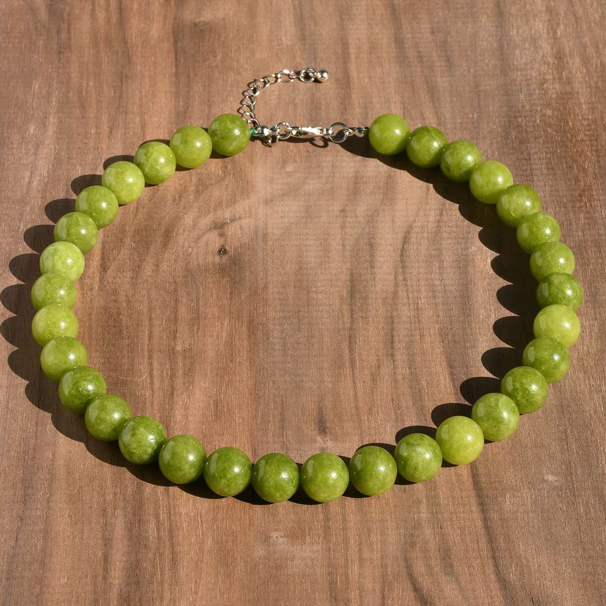 Natural Round Stone Bead Choker Necklace, 12mm Smooth Gemstone Beaded Necklace with Adjustable Extension Chain, Multiple Colours Available