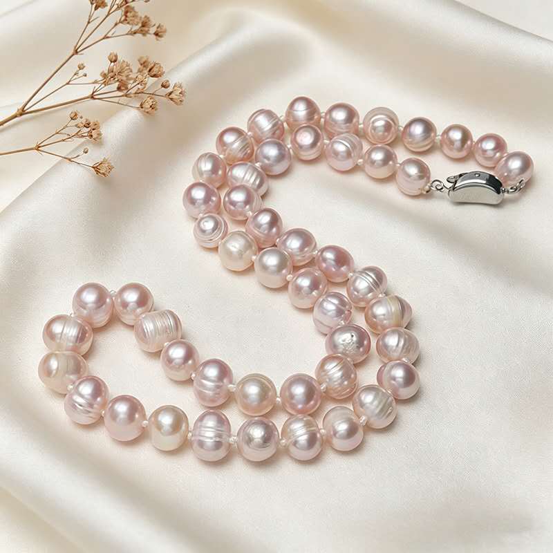 8-9mm Natural Freshwater Pearl Necklace, White Oval Baroque Pearl Single Strand Necklace Silver Clasp for Women Wedding Daily Jewelry