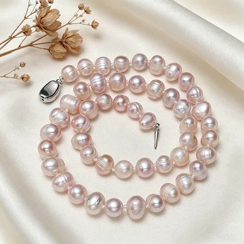 8-9mm Natural Freshwater Pearl Necklace, White Oval Baroque Pearl Single Strand Necklace Silver Clasp for Women Wedding Daily Jewelry