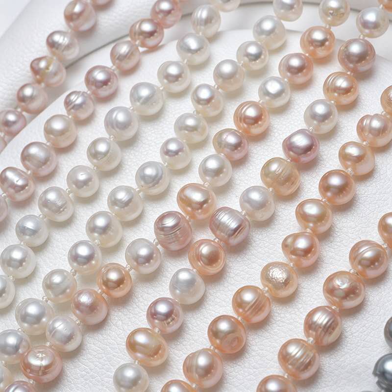 8-9mm Natural Freshwater Pearl Necklace, White Oval Baroque Pearl Single Strand Necklace Silver Clasp for Women Wedding Daily Jewelry