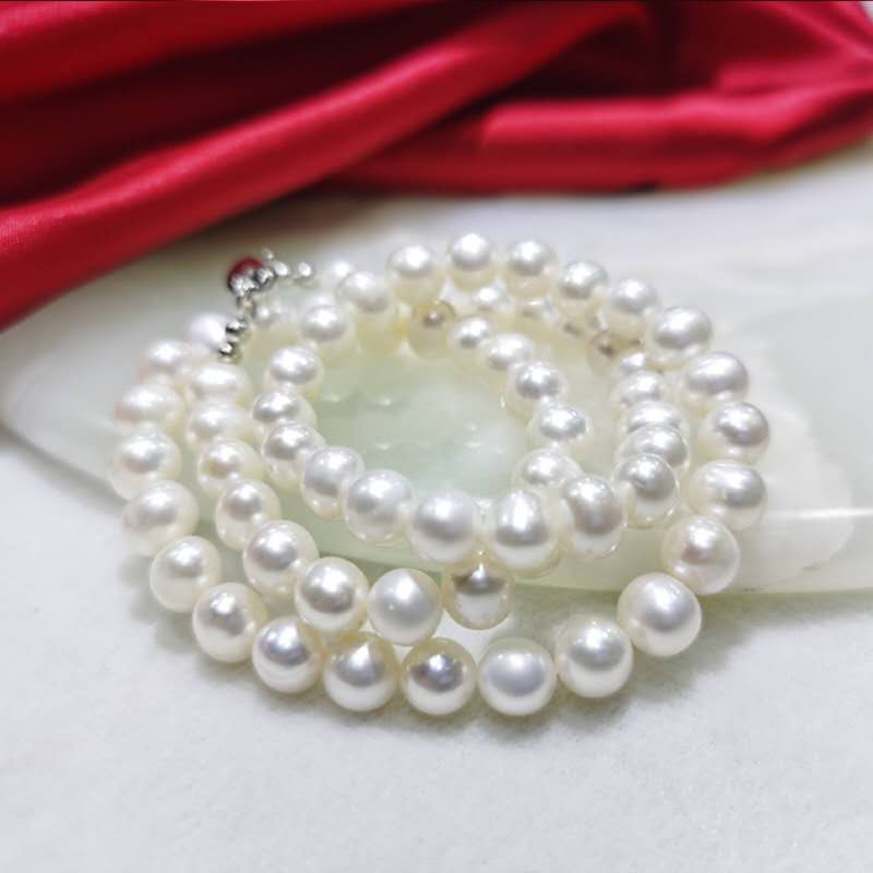 Natural Freshwater White Pearl Necklace, 7-8mm Round Pearls Beaded Necklace with Lobster Clasp, Classic Ladies Pearl Choker