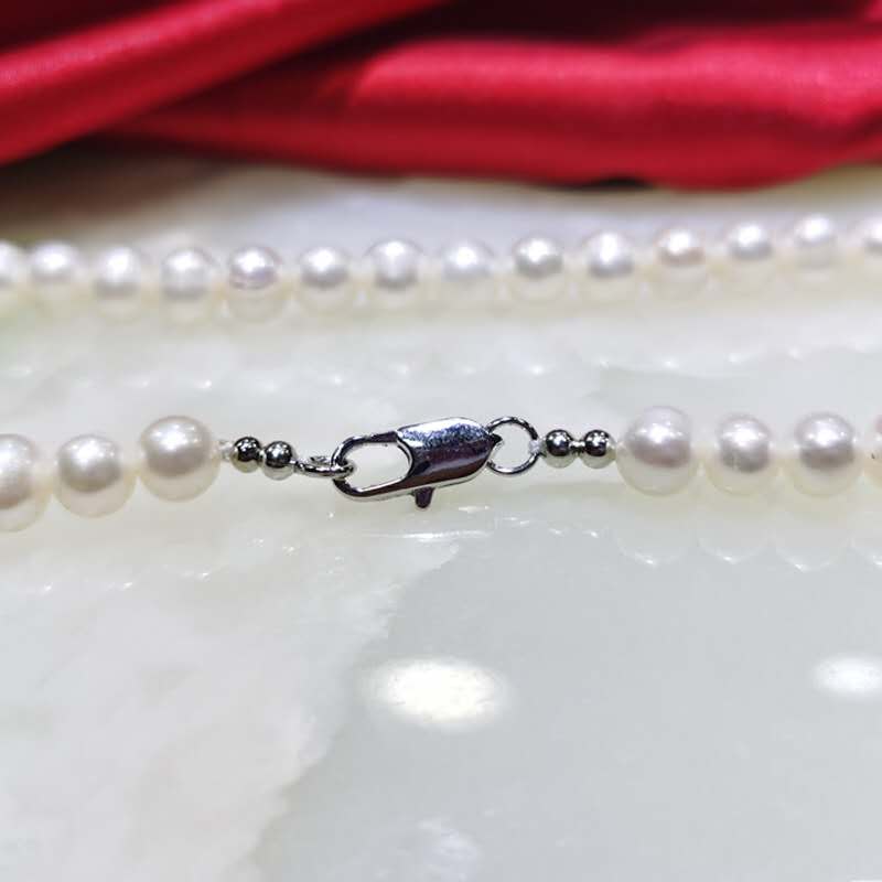 Natural Freshwater White Pearl Necklace, 7-8mm Round Pearls Beaded Necklace with Lobster Clasp, Classic Ladies Pearl Choker