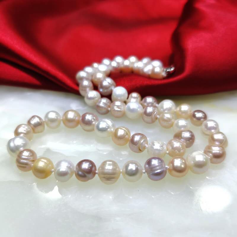 Natural Freshwater Multi Colour Pearl Necklace, 8-9mm Mixed Pastel Pearls, 45cm Beaded Necklace with Lobster Clasp for Women
