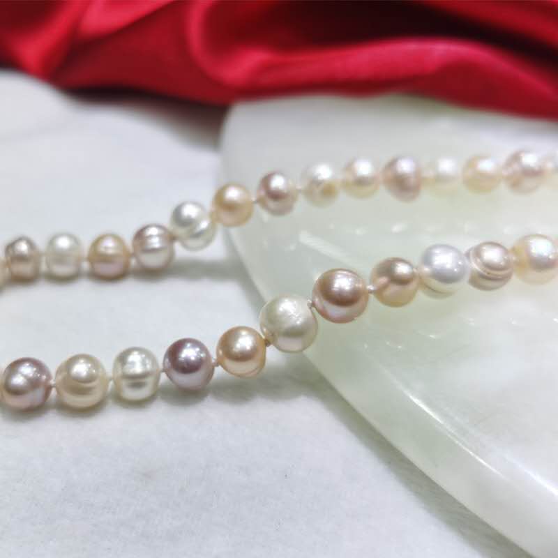 Natural Freshwater Multi Colour Pearl Necklace, 8-9mm Mixed Pastel Pearls, 45cm Beaded Necklace with Lobster Clasp for Women