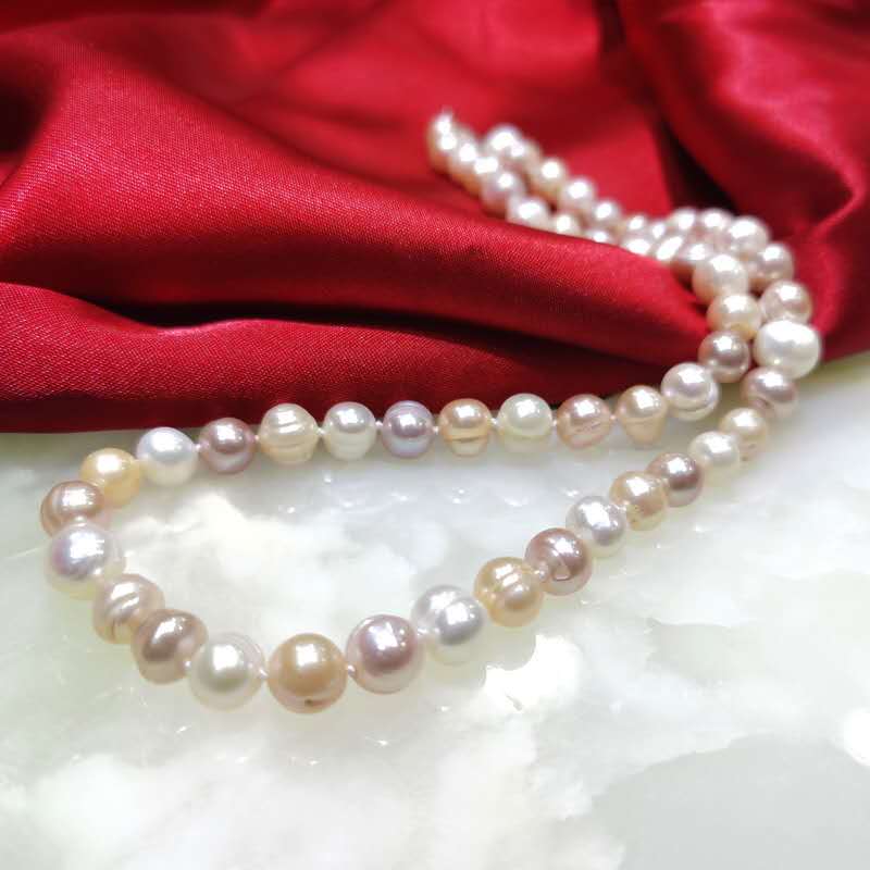 Natural Freshwater Multi Colour Pearl Necklace, 8-9mm Mixed Pastel Pearls, 45cm Beaded Necklace with Lobster Clasp for Women