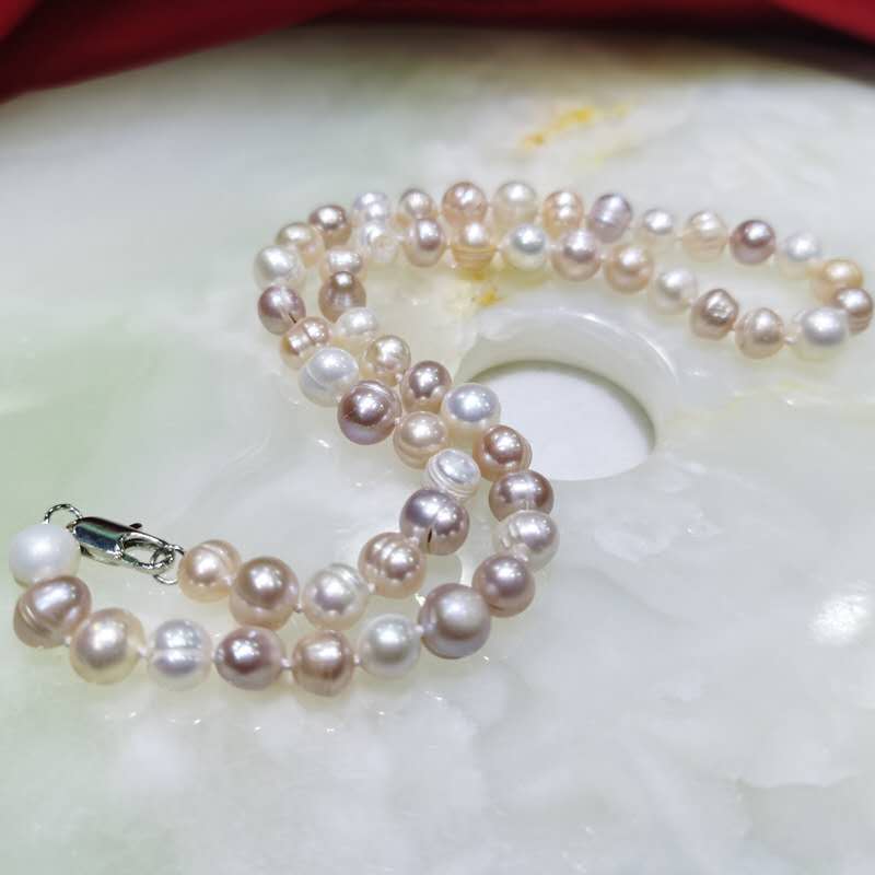 Natural Freshwater Multi Colour Pearl Necklace, 8-9mm Mixed Pastel Pearls, 45cm Beaded Necklace with Lobster Clasp for Women