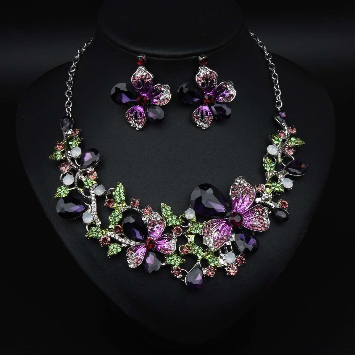 Fashion AAA Zircon Flower Pattern 2 PCS Set