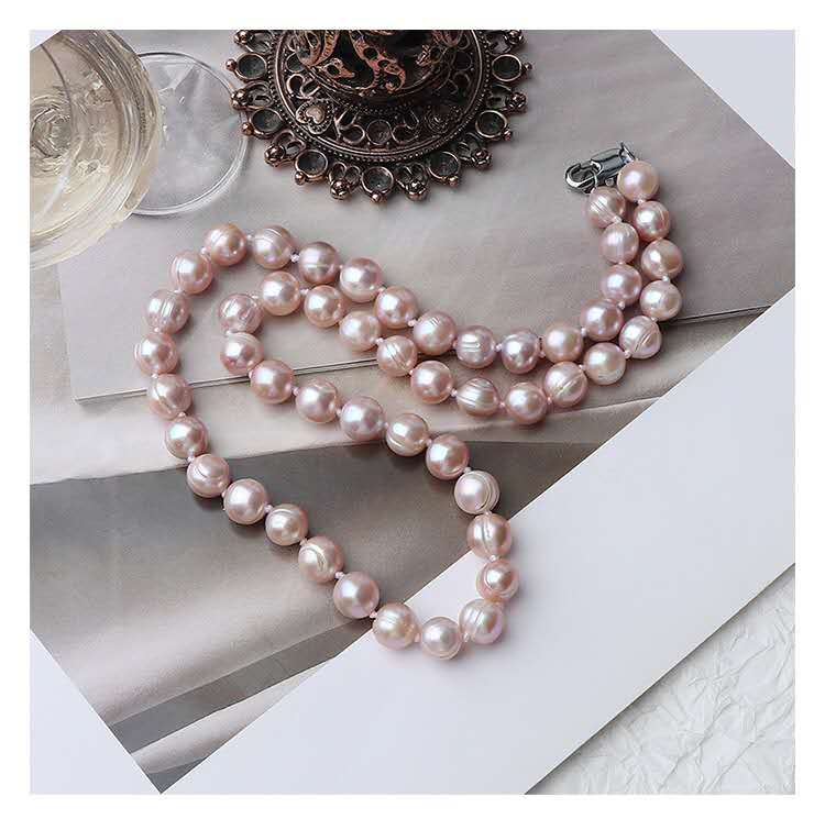 Natural Purple-Pink Freshwater Pearl Necklace, 8/9mm Beads