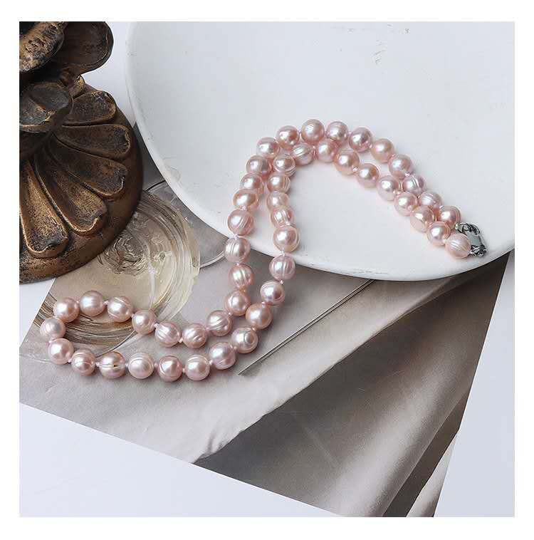 Natural Purple-Pink Freshwater Pearl Necklace, 8/9mm Beads