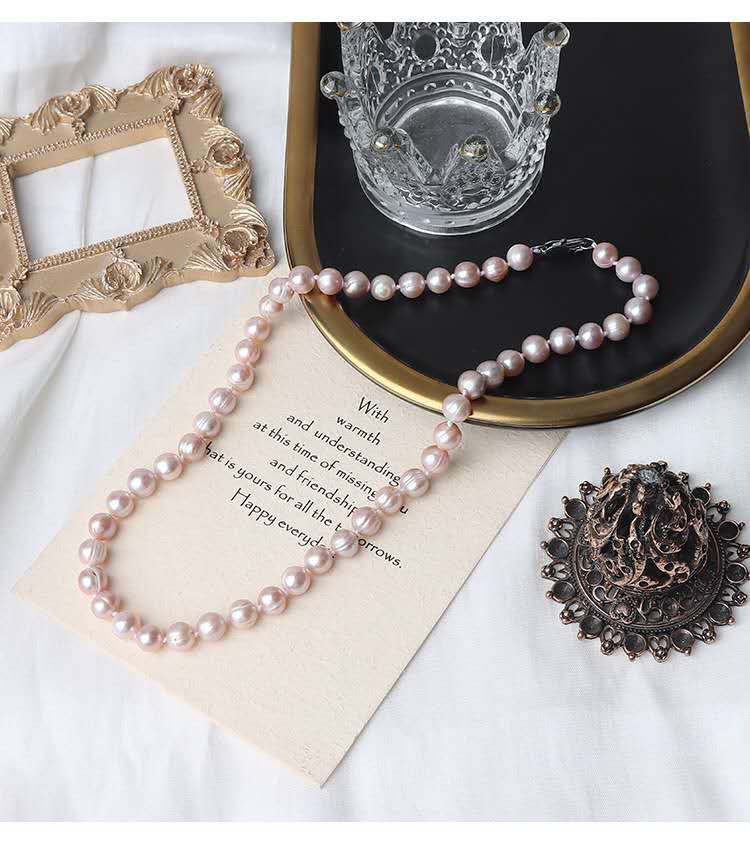 Natural Purple-Pink Freshwater Pearl Necklace, 8/9mm Beads
