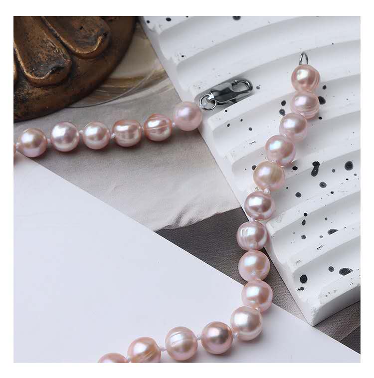 Natural Purple-Pink Freshwater Pearl Necklace, 8/9mm Beads