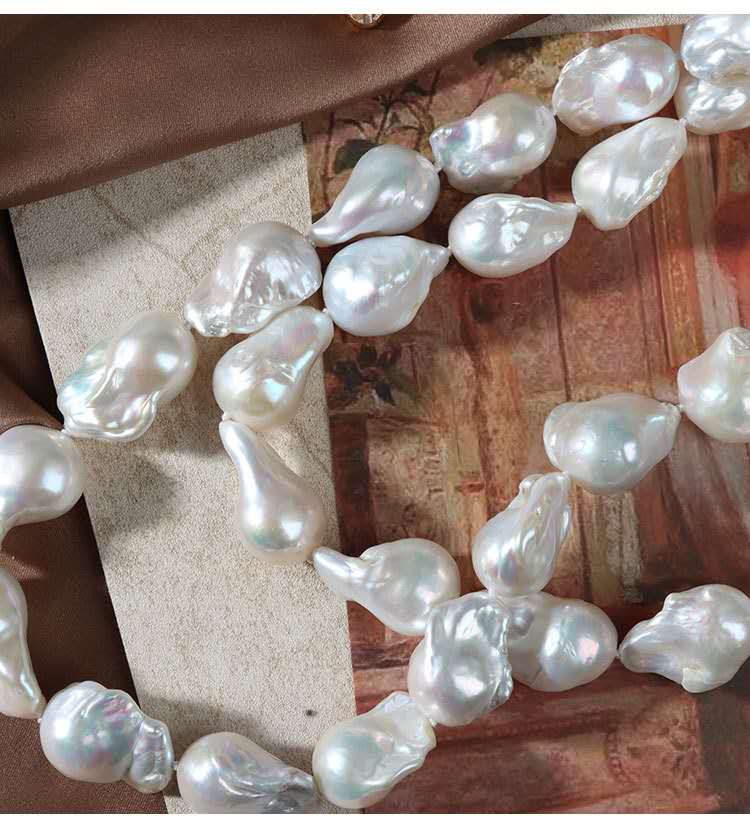 Natural Baroque Freshwater Pearl Necklace, 45cm Hand Knotted Pearl Strand with 925 Sterling Silver Lobster Clasp, Irregular White Baroque Pearl Choker for Women