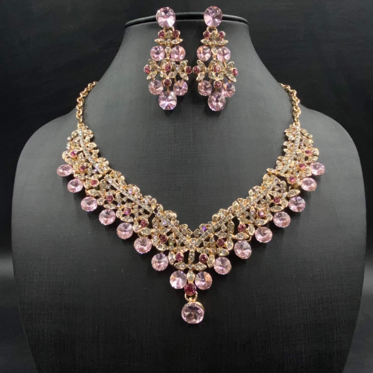 AAA Cubic Zirconia Crystal 2Pcs Jewellery Set, Statement Necklace & Drop Earrings Formal Wedding Evening Party Jewelry, 4 Colour Options For Women