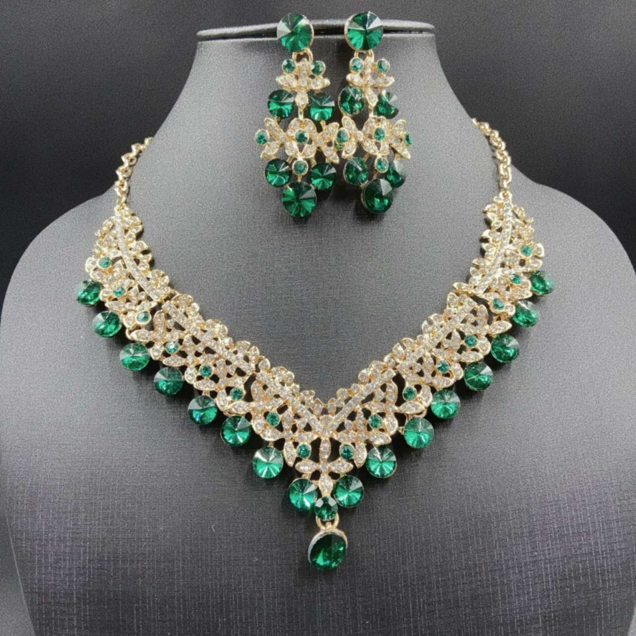 AAA Cubic Zirconia Crystal 2Pcs Jewellery Set, Statement Necklace & Drop Earrings Formal Wedding Evening Party Jewelry, 4 Colour Options For Women