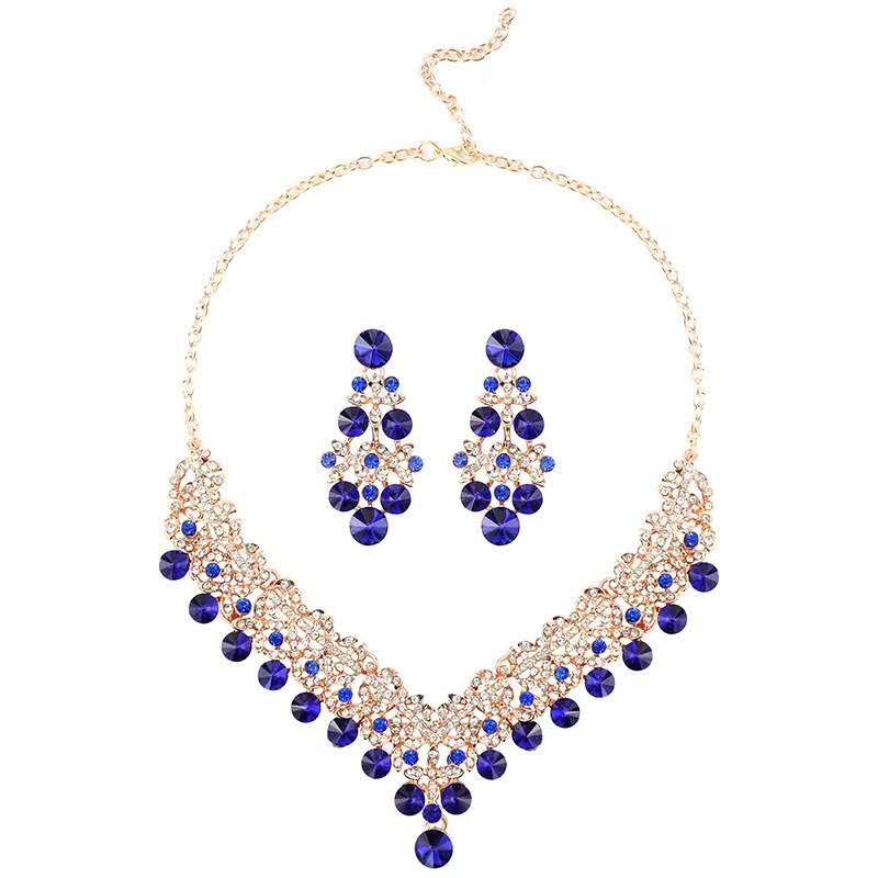 AAA Cubic Zirconia Crystal 2Pcs Jewellery Set, Statement Necklace & Drop Earrings Formal Wedding Evening Party Jewelry, 4 Colour Options For Women