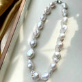 16-17mm Large Natural Baroque Pearl Necklace, High Luster Irregular Freshwater Baroque Pearl Choker, Handmade Beaded Luxury Vintage Pearl Necklace for Women Gift