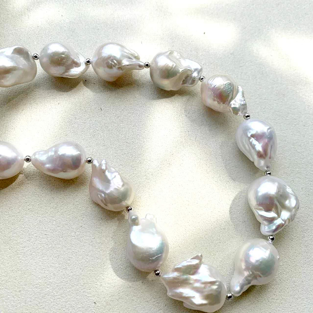 16-17mm Large Natural Baroque Pearl Necklace, High Luster Irregular Freshwater Baroque Pearl Choker, Handmade Beaded Luxury Vintage Pearl Necklace for Women Gift