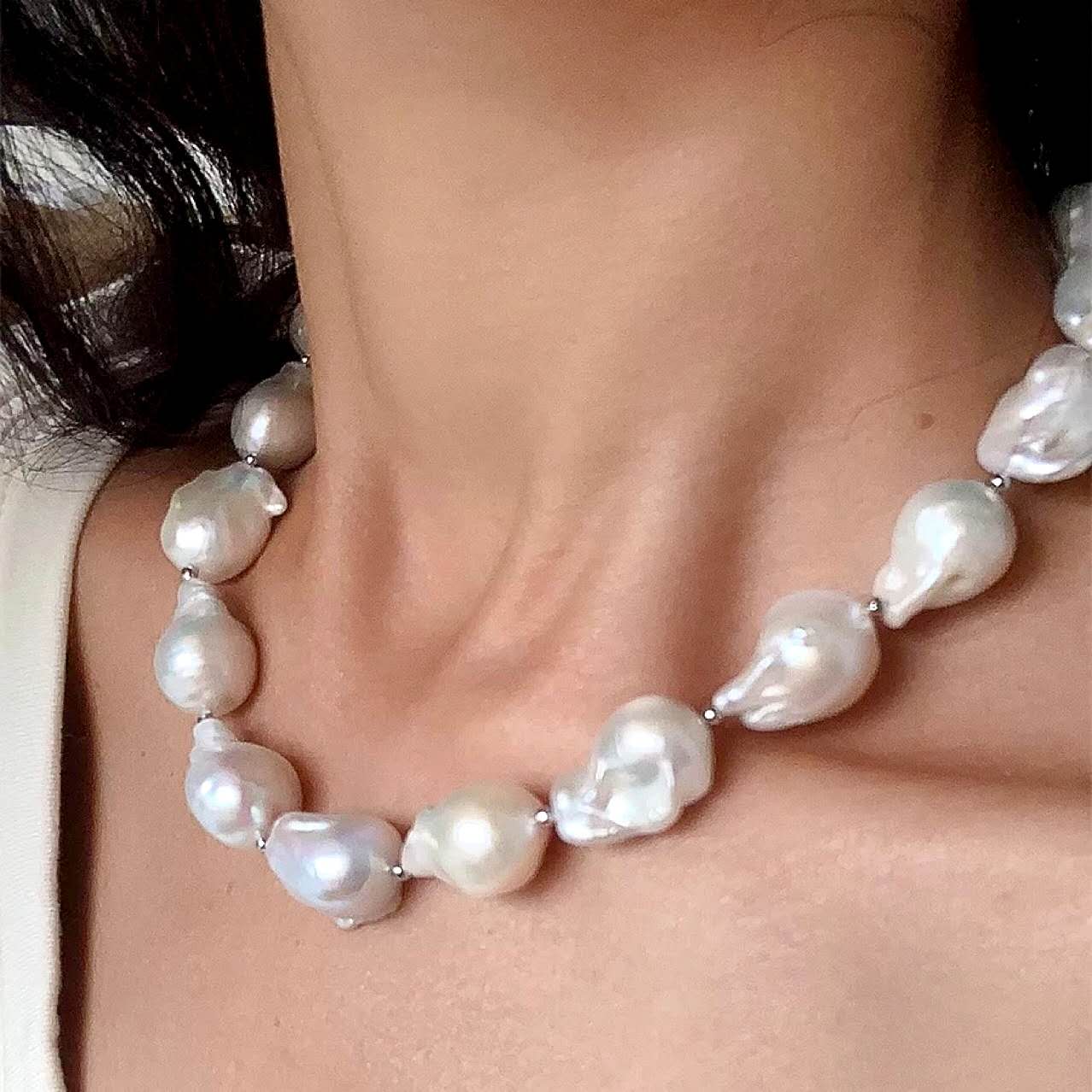 16-17mm Large Natural Baroque Pearl Necklace, High Luster Irregular Freshwater Baroque Pearl Choker, Handmade Beaded Luxury Vintage Pearl Necklace for Women Gift