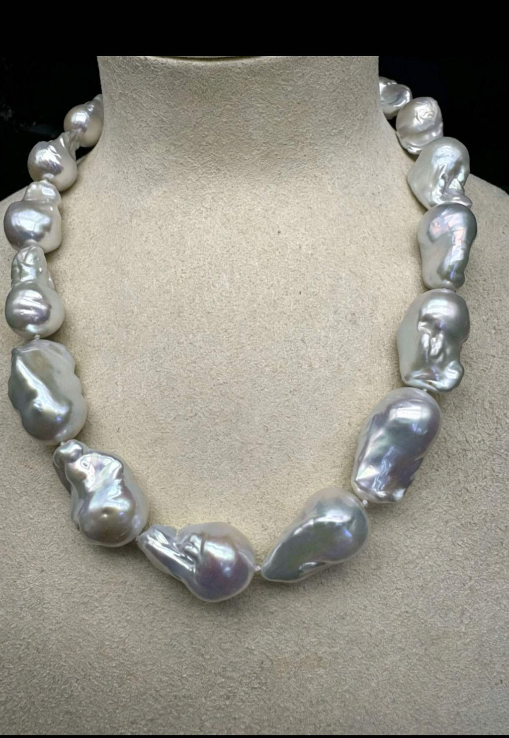 16-17mm Large Natural Baroque Pearl Necklace, High Luster Irregular Freshwater Baroque Pearl Choker, Handmade Beaded Luxury Vintage Pearl Necklace for Women Gift