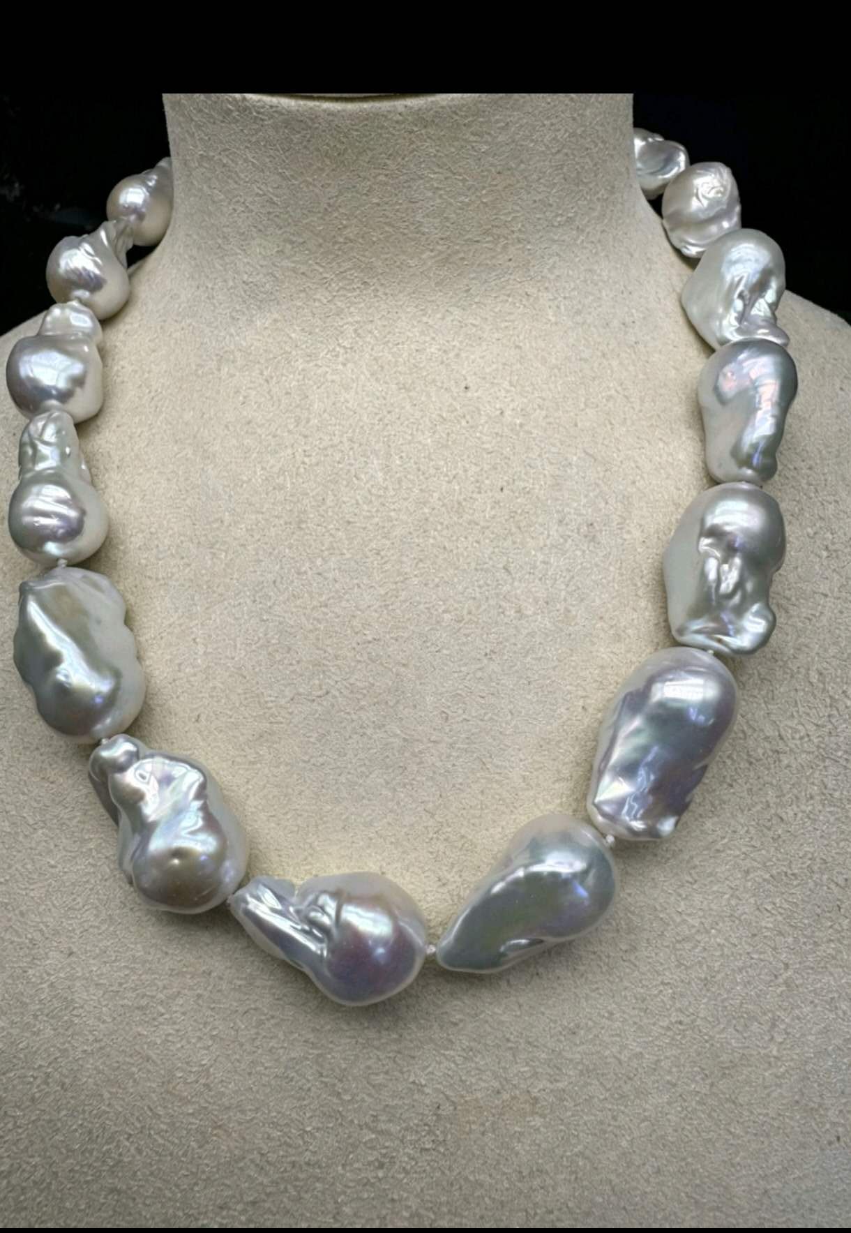 16-17mm Large Natural Baroque Pearl Necklace, High Luster Irregular Freshwater Baroque Pearl Choker, Handmade Beaded Luxury Vintage Pearl Necklace for Women Gift