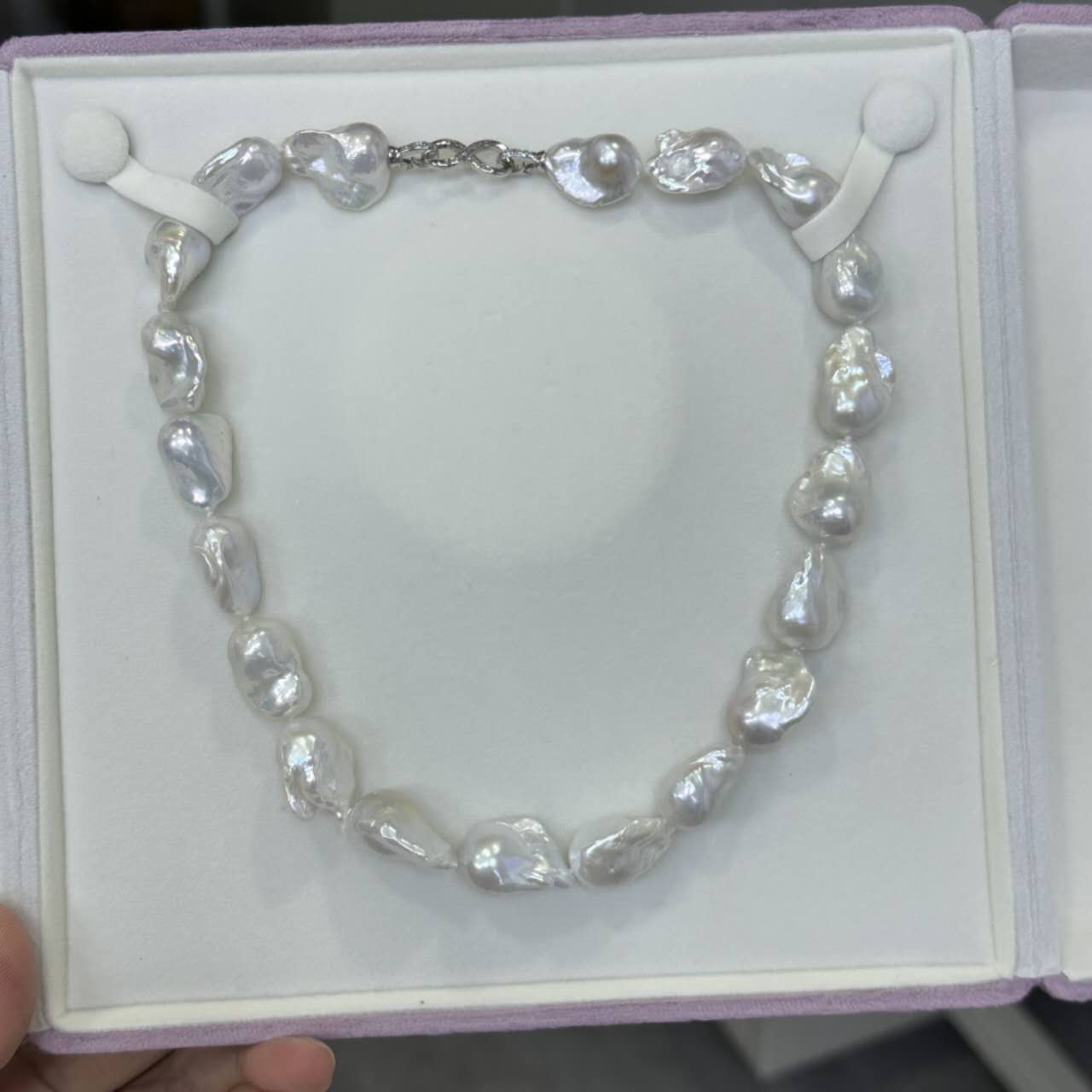 16-17mm Large Natural Baroque Pearl Necklace, High Luster Irregular Freshwater Baroque Pearl Choker, Handmade Beaded Luxury Vintage Pearl Necklace for Women Gift