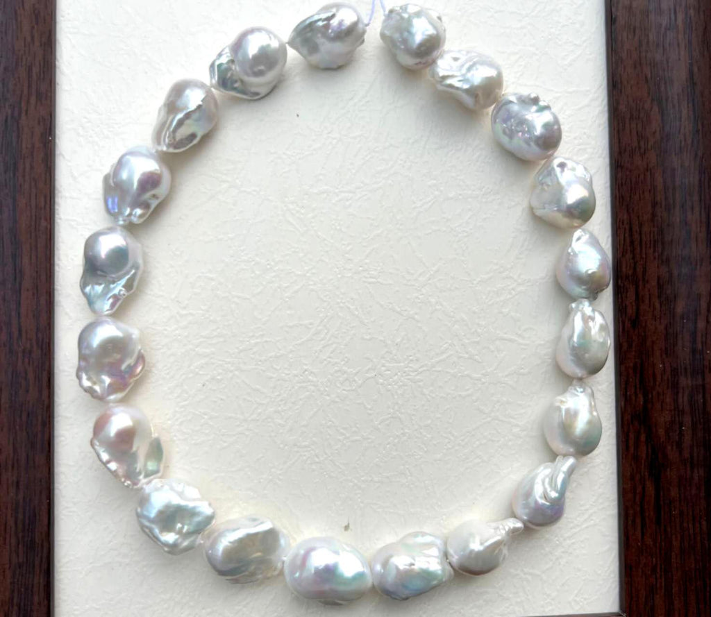 16-17mm Large Natural Baroque Pearl Necklace, High Luster Irregular Freshwater Baroque Pearl Choker, Handmade Beaded Luxury Vintage Pearl Necklace for Women Gift