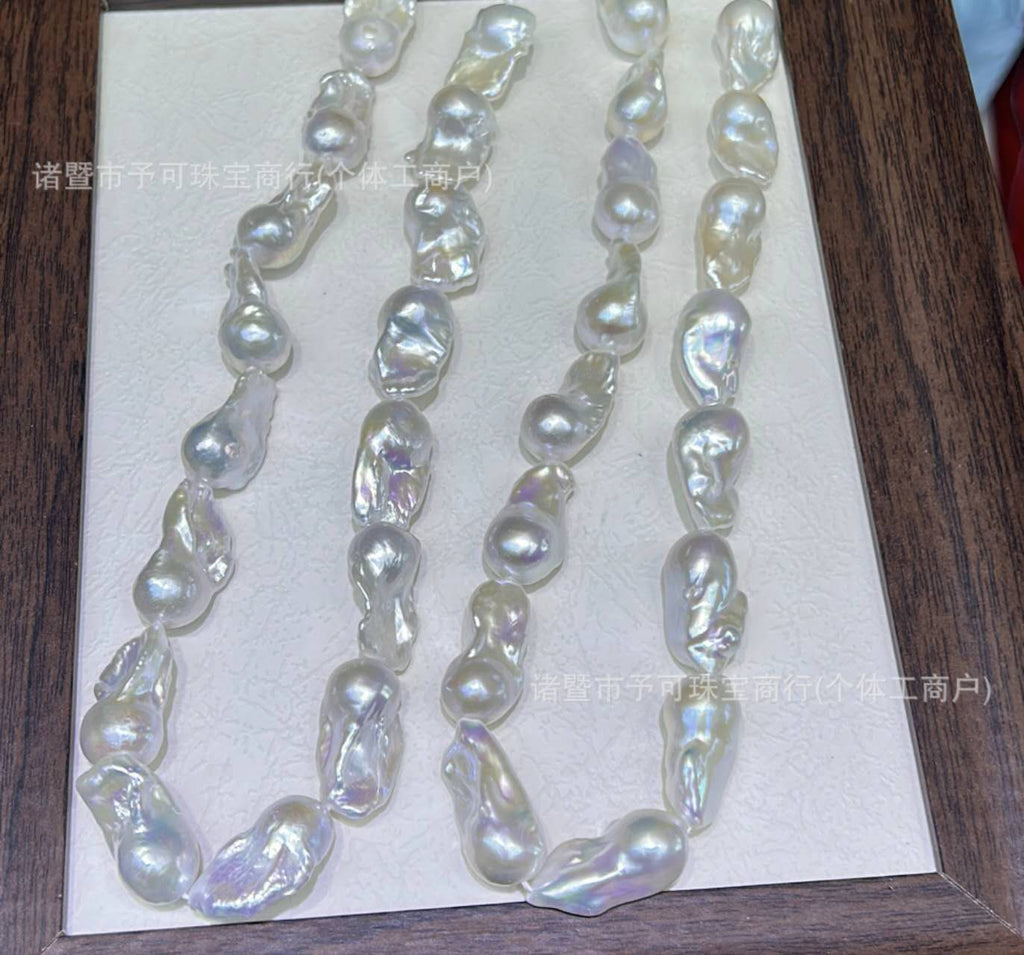 16-17mm Large Natural Baroque Pearl Necklace, High Luster Irregular Freshwater Baroque Pearl Choker, Handmade Beaded Luxury Vintage Pearl Necklace for Women Gift