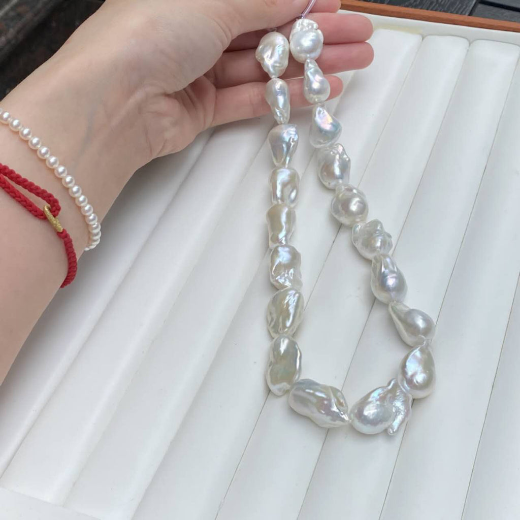 16-17mm Large Natural Baroque Pearl Necklace, High Luster Irregular Freshwater Baroque Pearl Choker, Handmade Beaded Luxury Vintage Pearl Necklace for Women Gift