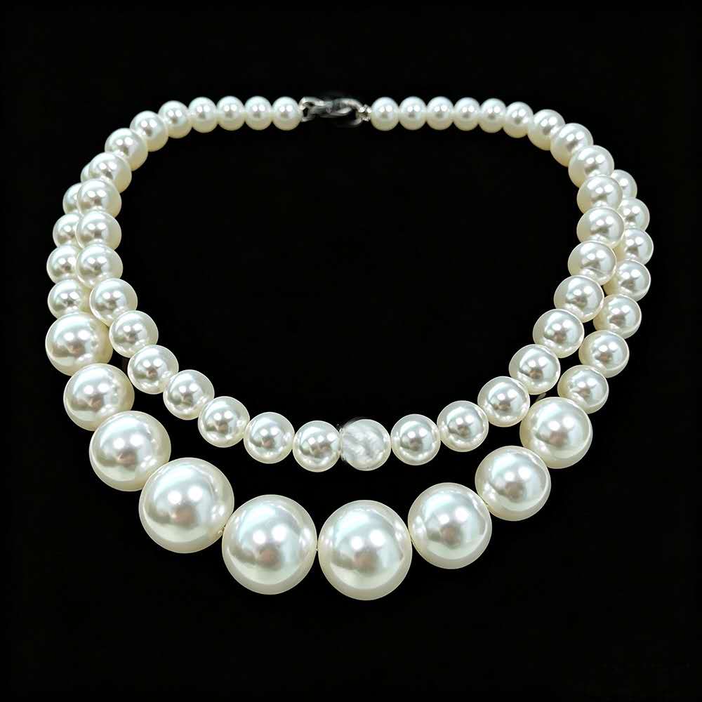 Graduated White Pearl Jewelry Set 5 Pieces, Double Strand Pearl Necklace, Stud Earrings, Pearl Bracelet, Pearl Ring, Elegant Wedding Party Bridal Pearl Jewelry Gift Set