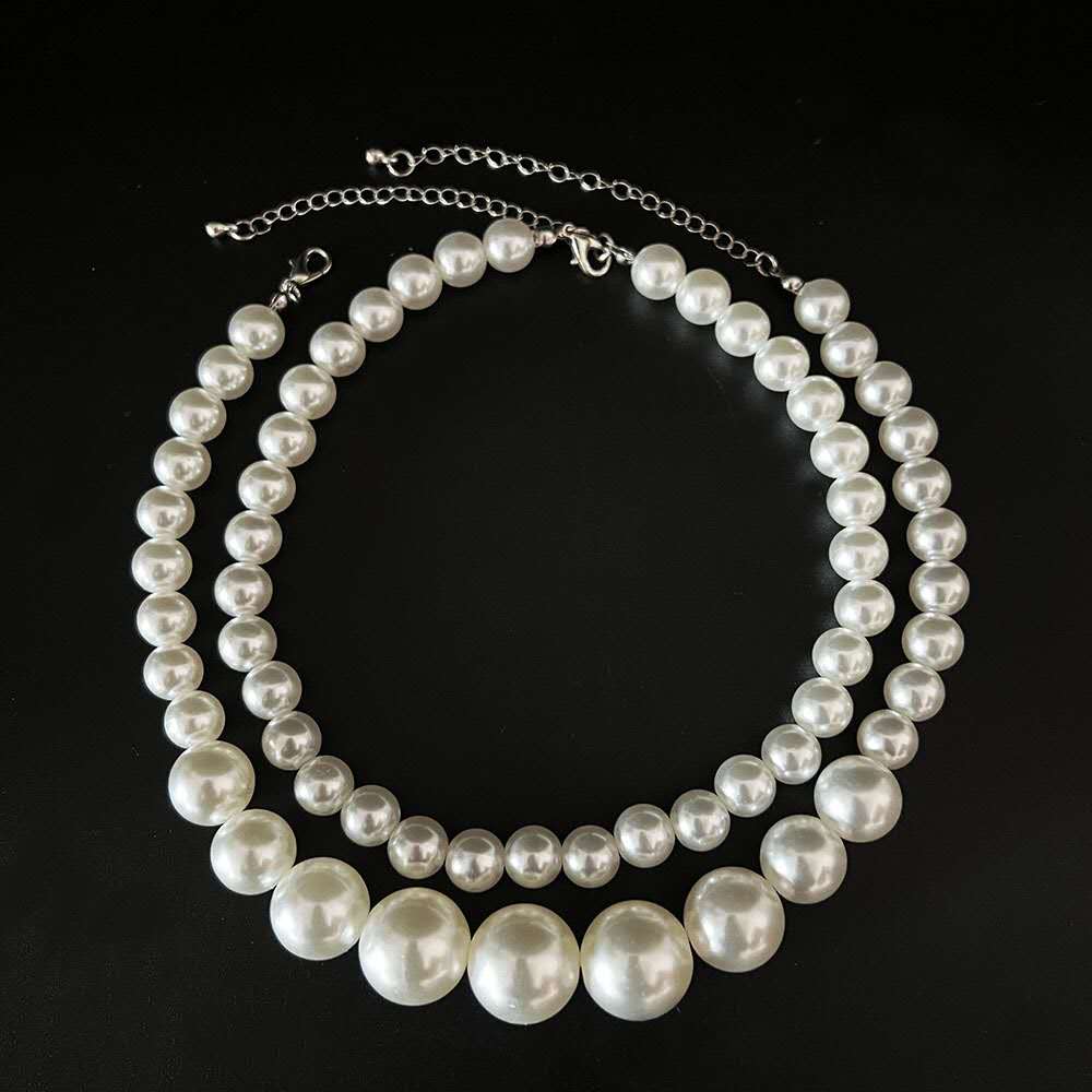 Graduated White Pearl Jewelry Set 5 Pieces, Double Strand Pearl Necklace, Stud Earrings, Pearl Bracelet, Pearl Ring, Elegant Wedding Party Bridal Pearl Jewelry Gift Set