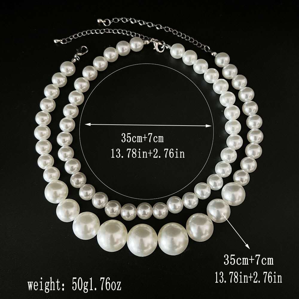 Graduated White Pearl Jewelry Set 5 Pieces, Double Strand Pearl Necklace, Stud Earrings, Pearl Bracelet, Pearl Ring, Elegant Wedding Party Bridal Pearl Jewelry Gift Set