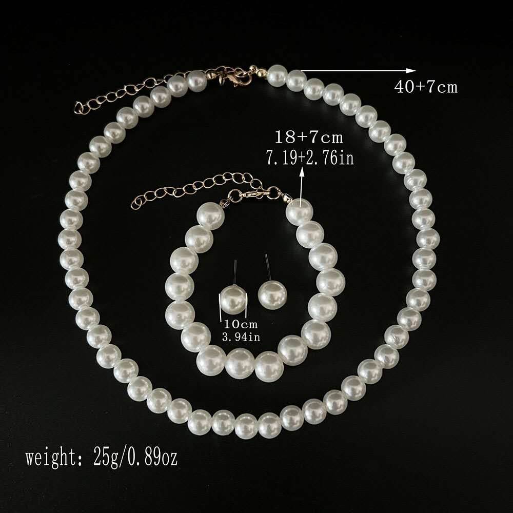 Graduated White Pearl Jewelry Set 5 Pieces, Double Strand Pearl Necklace, Stud Earrings, Pearl Bracelet, Pearl Ring, Elegant Wedding Party Bridal Pearl Jewelry Gift Set