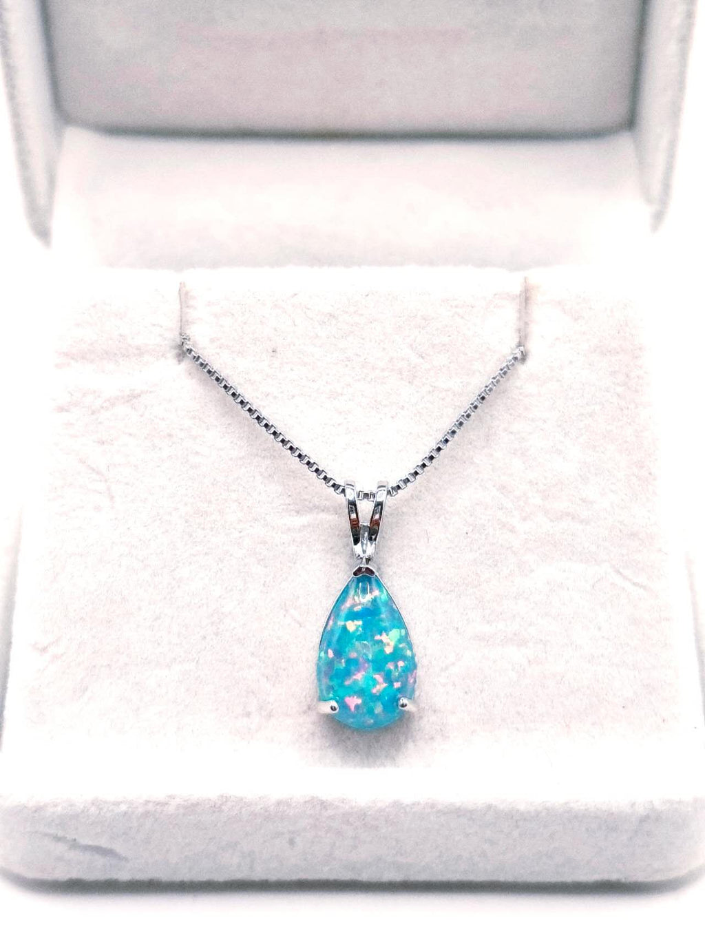 18K white gold plated teardrop-shaped opal necklace