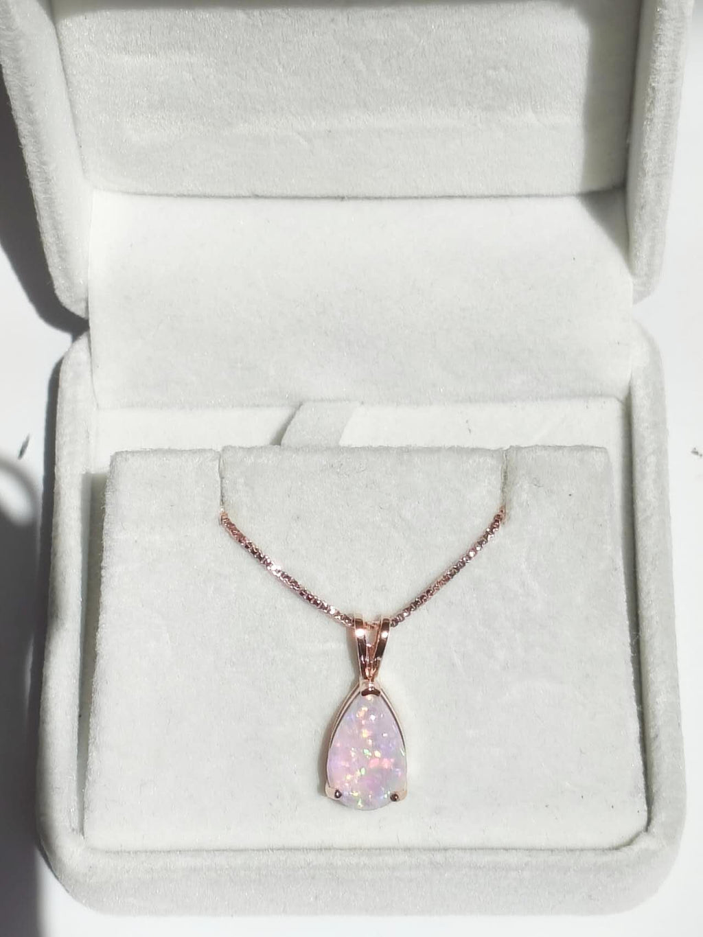 18K white gold plated teardrop-shaped opal necklace