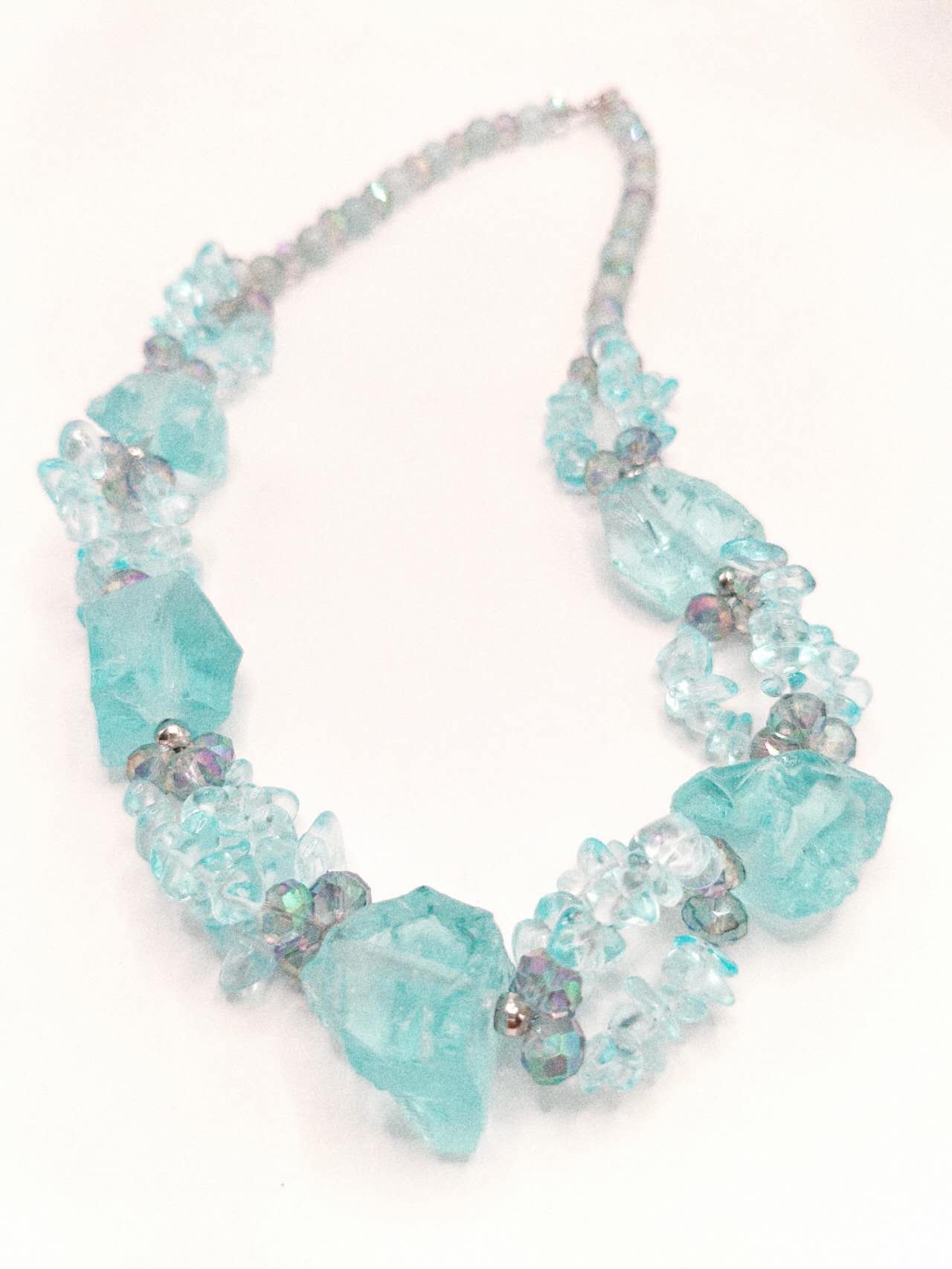Complete set of handcrafted beads, natural aquamarine stones and crystals 2PCS