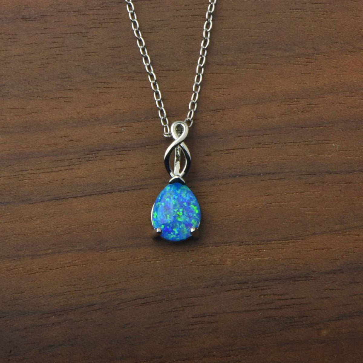 Teardrop Opal Infinity Twist Pendant Necklace