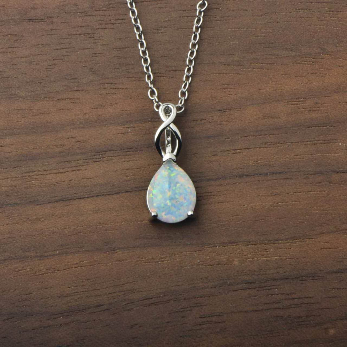 Teardrop Opal Infinity Twist Pendant Necklace