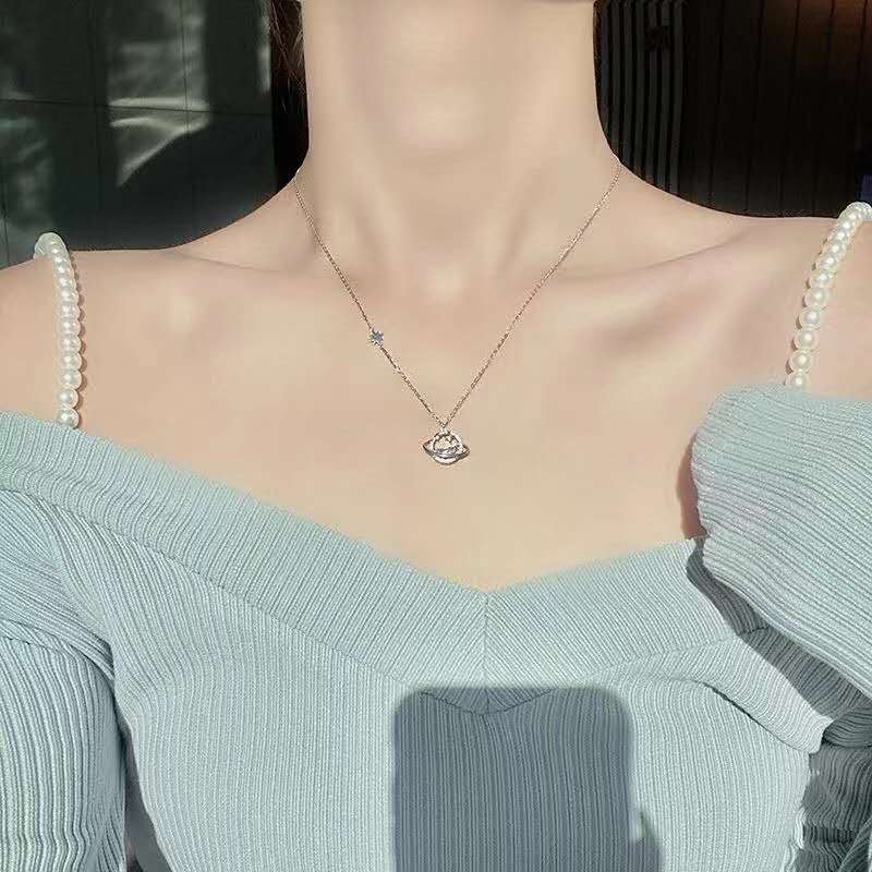 S925 Silver necklace featuring a starry sky, the universe, and planets