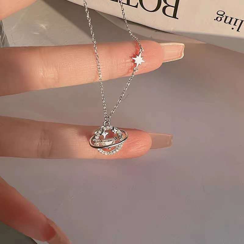 S925 Silver necklace featuring a starry sky, the universe, and planets