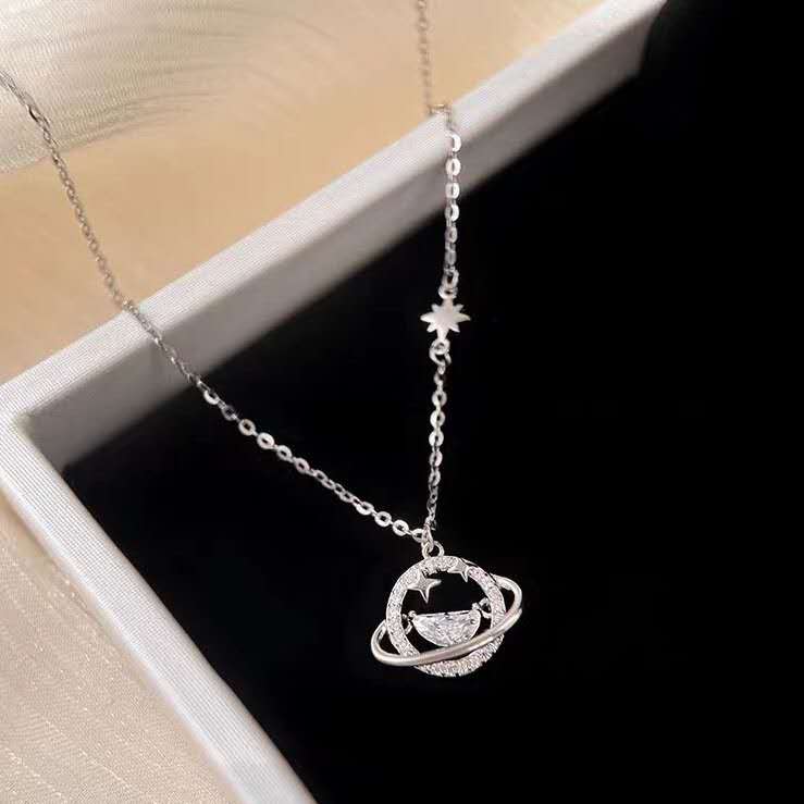 S925 Silver necklace featuring a starry sky, the universe, and planets