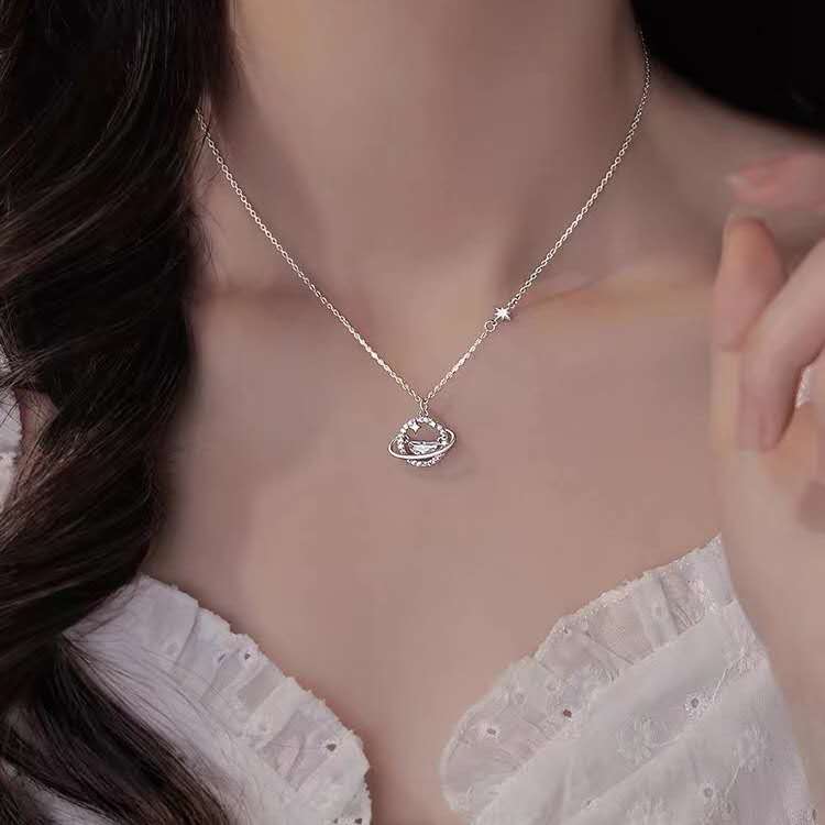 S925 Silver necklace featuring a starry sky, the universe, and planets