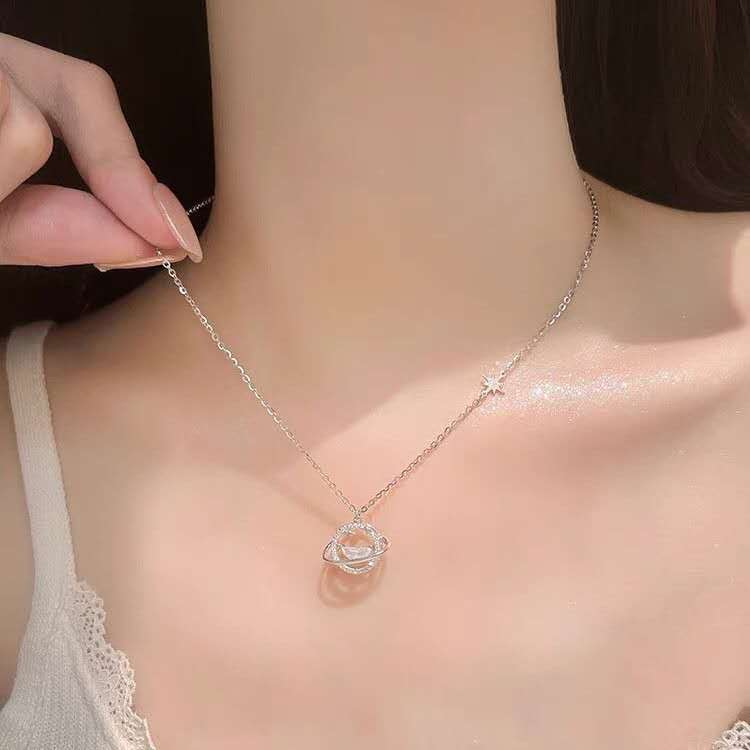 S925 Silver necklace featuring a starry sky, the universe, and planets