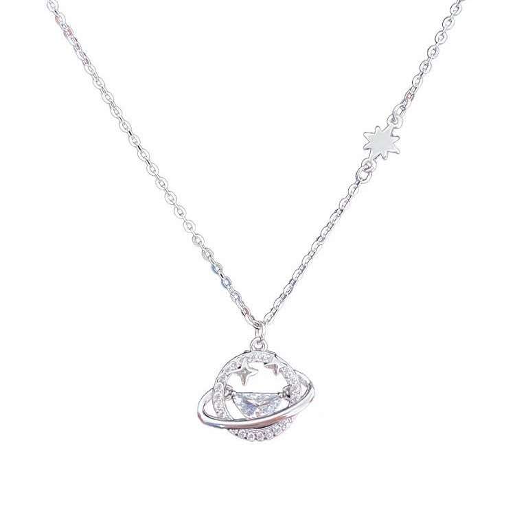 S925 Silver necklace featuring a starry sky, the universe, and planets