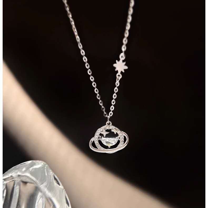 S925 Silver necklace featuring a starry sky, the universe, and planets