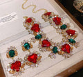 Parure de bijoux cœur en oxyde de zirconium et strass, collier ras de cou et boucles d'oreilles, bijoux de soirée élégants