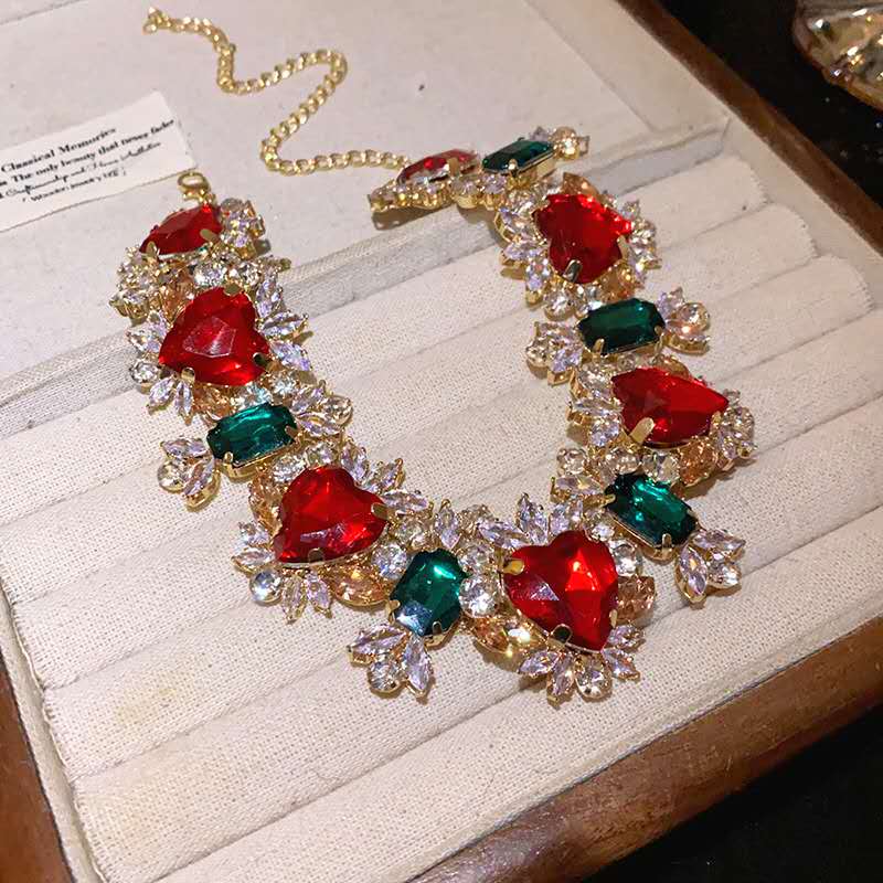 Parure de bijoux cœur en oxyde de zirconium et strass, collier ras de cou et boucles d'oreilles, bijoux de soirée élégants