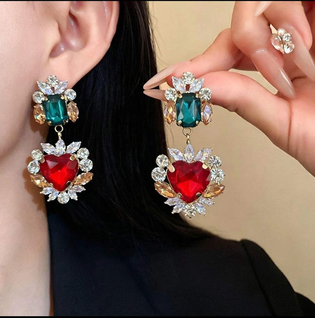 Parure de bijoux cœur en oxyde de zirconium et strass, collier ras de cou et boucles d'oreilles, bijoux de soirée élégants